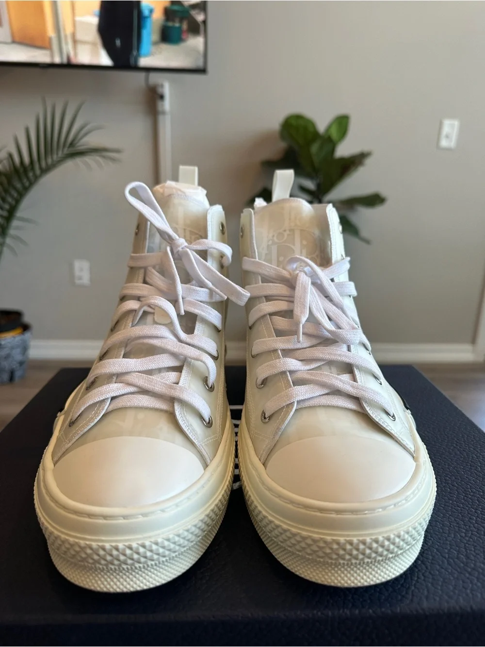 Dior Cream/Off-White Monogram High-Top Sneakers- Worn Once for a Photoshoot
